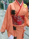 Trang Phục Kimono Nhật Bản Màu Cam Hoa Hướng Dương Vàng