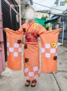 Trang Phục Kimono Nhật Bản Màu Cam Hoa Hướng Dương Vàng