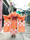 Trang Phục Kimono Nhật Bản Màu Cam Hoa Hướng Dương Vàng
