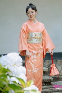 Kimono Cam Đào Chiều Thu