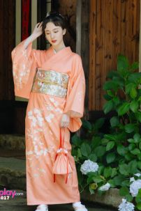 Kimono Cam Đào Chiều Thu