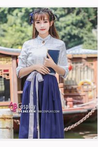 Hán Phục Cách Tân Áo Trắng Váy Xanh Mùa Thu Đông