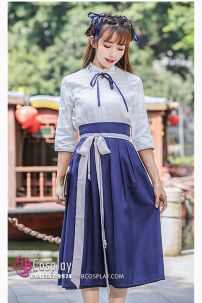 Hán Phục Cách Tân Áo Trắng Váy Xanh Mùa Thu Đông