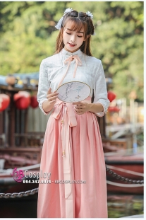 Trang Phục Hằng Nga Cách Tân Váy Hồng Phấn