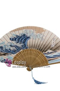 Quạt Nhật Cán Gỗ - Hoạ Tiết Sóng Biển