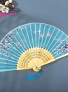 Quạt Xếp Xanh Ngọc Nhành Đào Có Bướm Hồng