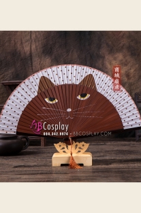 Quạt Gỗ Nhật Bản Uchiwa - Mèo Nâu Đậm