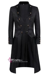 Áo Khoác Nam Tước Châu Ân Đen In Hoa Văn Chìm Cổ Nhung