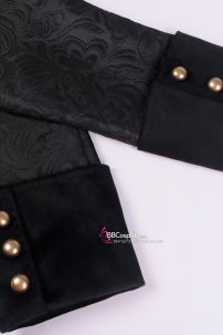 Áo Khoác Nam Tước Châu Ân Đen In Hoa Văn Chìm Cổ Nhung