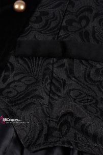 Áo Khoác Nam Tước Châu Ân Đen In Hoa Văn Chìm Cổ Nhung