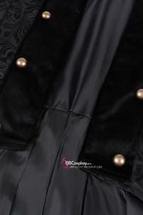 Áo Khoác Nam Tước Châu Ân Đen In Hoa Văn Chìm Cổ Nhung