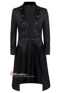 Áo Khoác Nam Tước Châu Ân Đen In Hoa Văn Chìm Cổ Nhung