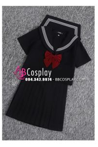 Trang Phục Seifuku Nữ Sinh Nhật Dễ Thương Áo Đen Váy Đen - Tay Ngắn