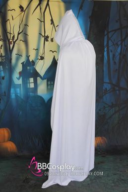 Áo Choàng Trắng Nhung Có Nón Dài Hallowen Costume