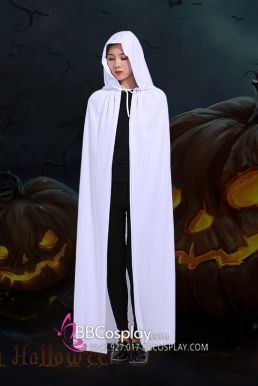 Áo Choàng Trắng Nhung Có Nón Dài Hallowen Costume
