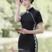 Sườn Xám Đen Viền Ngọc Trai