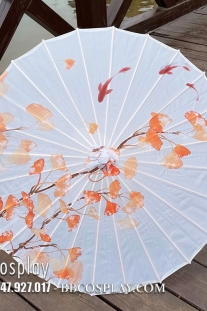 Dù Vải Cổ Trang Lá Dẻ Quạt Cam Nền Trắng