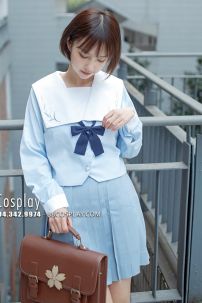 Bộ Nữ Sinh Xanh Sữa Tay Dài