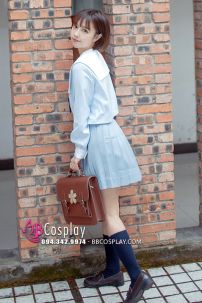 Bộ Nữ Sinh Xanh Sữa Tay Dài