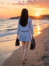 Bộ Nữ Sinh Xanh Cổ Áo Vuông Màu Trắng Tay Dài
