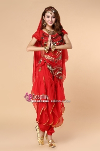 Trang Phục Belly Dance Đỏ Tay Ngắn Dạng Quần