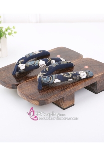 Guốc Gỗ Nhật Đế Cao Quai Xanh Nhũ Vàng