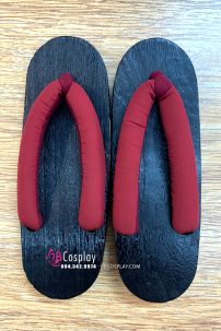 Guốc Gỗ Nhật Đế Đen Quai Đỏ Đế Thấp