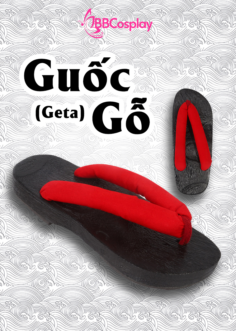 Guốc Gỗ Nhật Đế Đen Quai Đỏ Đế Thấp