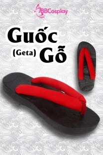 Guốc Gỗ Nhật Đế Đen Quai Đỏ Đế Thấp