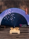 Quạt Vải Uchiwa Nhật Bản - Xanh Đậm Hoa Đào Nhí
