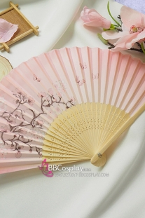Uchiwa Quạt Vải Nhật Bản Hồng Hoa Đào