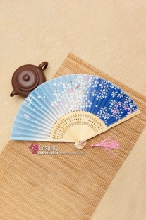 Uchiwa Quạt Vải Nhật Bản- Xanh Hoa Đào Trắng