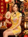 Sườn Xám Bách Hoa Vàng Phi Size M