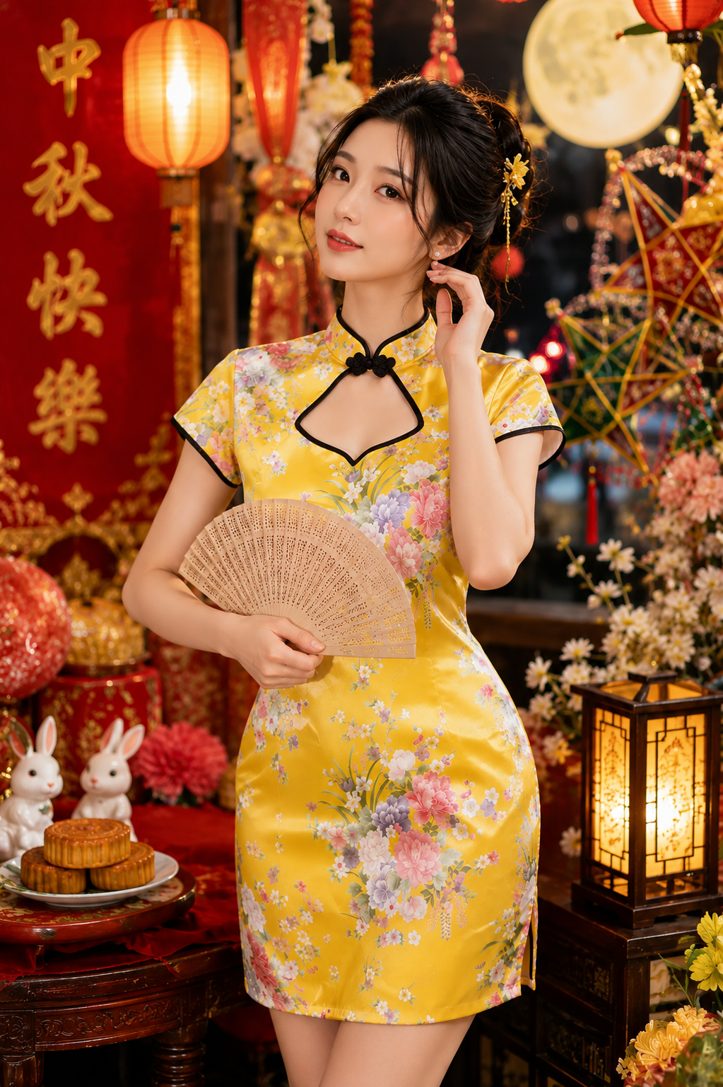 Sườn Xám Bách Hoa Vàng Phi Size M