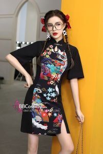 Sườn Xám Cách Tân Thiên Hoa Ngũ Sắc