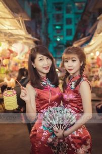 Sườn Xám Đỏ Hoa Ngắn