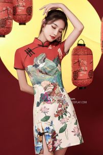 Sườn Xám Cách Tân Hồng Phụng Liên Hoa