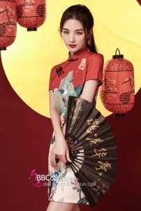 Sườn Xám Cách Tân Hồng Phụng Liên Hoa