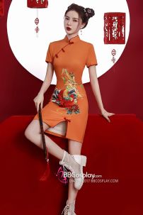 Sườn Xám Hiện Đại Cam Orange Cam