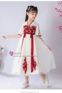 Đầm Trung Hoa Trắng Vàng Thêu Hoa Cho Bé - Ngân Tuyết