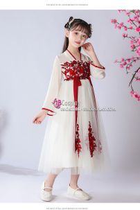 Đầm Trung Hoa Trắng Vàng Thêu Hoa Cho Bé - Ngân Tuyết