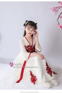 Đầm Trung Hoa Trắng Vàng Thêu Hoa Cho Bé - Ngân Tuyết
