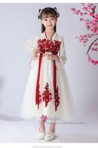 Đầm Trung Hoa Trắng Vàng Thêu Hoa Cho Bé - Ngân Tuyết