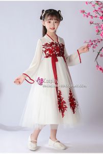 Đầm Trung Hoa Trắng Vàng Thêu Hoa Cho Bé - Ngân Tuyết