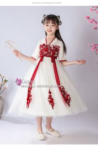 Đầm Trung Hoa Trắng Vàng Thêu Hoa Cho Bé - Ngân Tuyết