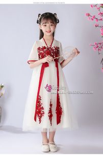 Đầm Trung Hoa Trắng Vàng Thêu Hoa Cho Bé - Ngân Tuyết