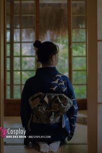 Yukata Chuẩn Nhật Xanh Đàn Hạc Bay