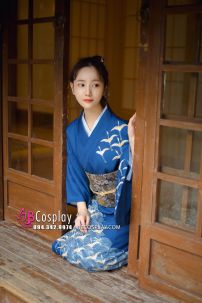 Yukata Chuẩn Nhật Xanh Đàn Hạc Bay