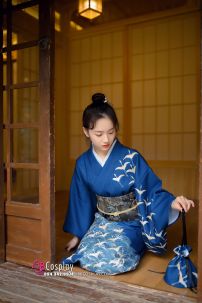 Yukata Chuẩn Nhật Xanh Đàn Hạc Bay
