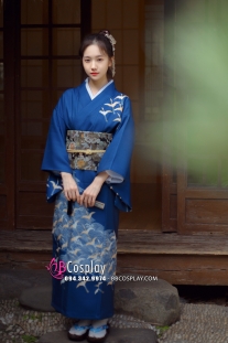 Yukata Chuẩn Nhật Xanh Đàn Hạc Bay